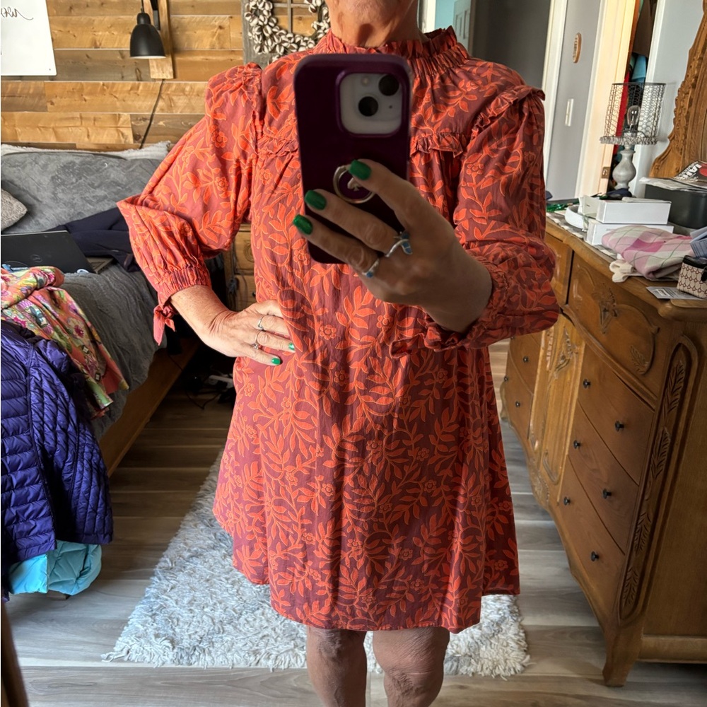 Olivia James Women's Floral Long-Sleeve Shift Dress with Smocked Collar - Picture 1 of 6